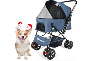 Wedyvko Pet Stroller for Medium Dogs Up to 20KG, 4-Wheel Foldable Dog Pram with Storage Basket, Cup Holder & Mesh Window