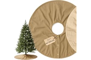 ‎LIVLIG53 Livlig53 Weihnachtsbaum Decke ø120cm, Weihnachtsbaumdecke rund aus 100% Baumwolle, 2in1 Design - wendbare Tannenbaum Decke, Weihnachtsbaumrock, Weihnachtsbaum Decke Beige I Braun mit Goldsaum