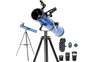 AOMEKIE Telescopio Astronomico per Adulti 76mm Telescopio Rifrattore 210X con Adattatore Treppiedi e Telefonico Regolabile, Controller Bluetooth e Metal Moon Lente di Barlow