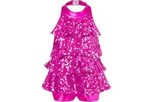 iEFiEL Body Danza Classica Bambina Paillettes Brillante Tuta da Ballo Latino Americano Leotards Costume da Pattinaggio Artistico Samba Rumba Salsa Jazz