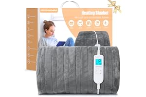 JERVAMNI Couverture Chauffante Plaid Chauffant avec Arrêt Automatique, 180x130CM Plaid Couette Electrique, 10 Niveaux de Température & 1-10H Minuterie, Chauffage Rapide, Flanelle Douce, Lavable