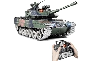SUPDEX RC Tank 1:18 German Leopard II, 2.4GHz Remote Control Tank That Fires BB Projectiles, Military Toy with Metal Tracks, Smoke, Sound, Recoil, Lights, Army Battle RC Toy Gift for Kids Aged 6+ and Adults