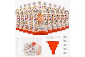 aperçut Gourde Compote - 10Pcs, 150ml - Reutilisable à Double Zipper avec 4 Produits Complémentaires – Plastique Hermétique, Lavable & Adapté au Congélateur - Idéal pour les Enfant