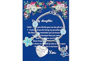 Gamtoise Stitch Bracelets Bracelets Gift for Girls Silver Pendant Adjustable Jewellery Stitch Cartoon Reminder Gift for Daughter Sisters Friends Colleague Birthday Christmas