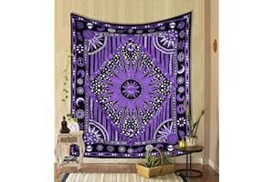 THE ART BOX Arazzo da parete psichedelico Hippie Sun Moon Trippy - Asciugamano da spiaggia etnico indiano - 100% cotone - Copridivano/Copriletto, Pareo, Multiuso, viola, 135x160 Cm