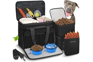 Abrimelodi Haustier Reisetasche, Weekend Away Hund Reise Set für Hunde Katzen Hund Reisetasche mit Multifunktionstaschen, Haustierbedarf für Hunde mit Hundeleckerlibeutel, Schwarze Hundetaschen für