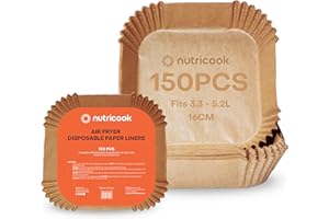 Nutricook 150 Pieces Disposable Air Fryer Liner, Water/oil proof for Baking, Roasting, and Air Frying Fits any brand from 3.3L to 5.2L Air fryers,16cm Square, NC-AFL100