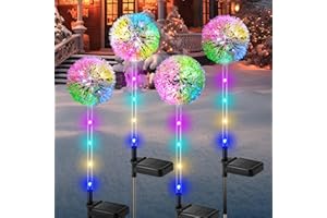 BUCASA Lampade Solari da Giardino, 4 pezzi Luci Esterno Dandelion con Cambio di Colore LED, IP65 Impermeabile Fiore per Prato, Balcone, Halloween Decorazioni Natalizie