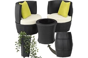 TecTake® Conjunto Jardín Exterior de Ratán y Aluminio, Muebles Jardín Exterior Resistente a la Intemperie, 2 Sillas con Cojines, Mesa Cristal, Compacto, Asas en Respaldo Compacto - Negro