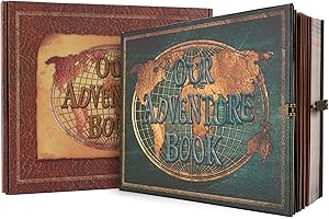XIONGXIONG Our Adventure Book Scrapbooking 180 PáGinas,áLbum De Recortes Con Cierre Vintage,DiseñO De Portada En Relieve 3d,Adventure Book áLbum De Recortes De Viajes Para Aniversario,Boda,San Valentín(Azul)