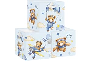 Clastyle Set di 3 Scatole Portaoggetti Animale Sogni Cubo di Stoccaggio per Armadio Vestiti Cesto Scaffali Bambini Scrigno dei Giocattoli e Libri per Scuola Materna,Orso,30x30x30 cm