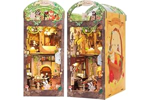 Fsolis DIY Book Nook, miniaturowy zestaw domku dla lalek z lampami LED i płytą chroniącą przed kurzem, puzzle 3D drewniane opaski na książki, kreatywne prezenty dla chłopców i