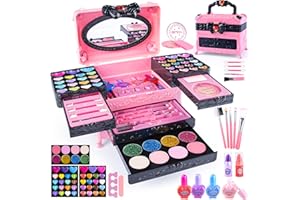 VEFOSAFE Kinderschminke Set Mädchen, Schminkkoffer Mädchen, Kids Makeup - Waschbar Schminke Kinder Mädchen Spielzeug, Halloween Weihnachts Geburtstags Geschenke für Mädchen 4-12 Jahre (Pink)