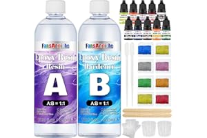 FansArriche Set di resina epossidica, 1000 ml, resina epossidica trasparente, con vernice epossidica, bastoncini di legno, guanti, misurino, per progetti artistici, creazione di gioielli, artigianato