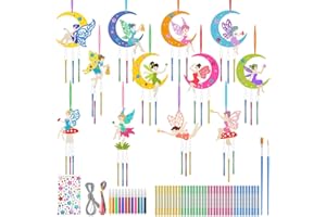 WuGU Kits de Bricolaje, 12 campanillas de viento de madera, hadas de carillón de viento, ocio creativo para niñas, manualidades para actividades manuales para niños, regalo de cumpleaños 3 4 5 6 7 8 9