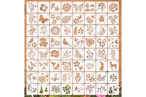 Ktxaby 64Pcs Painting Stencils,Reusable Stencil Ornament Crafts Drawing Templates,7.6cm Stencil for Craft, Wall Paper Stencil Set for DIY Art Wall Canvas Scrapbook Home Decor(Flower and Bird Theme)