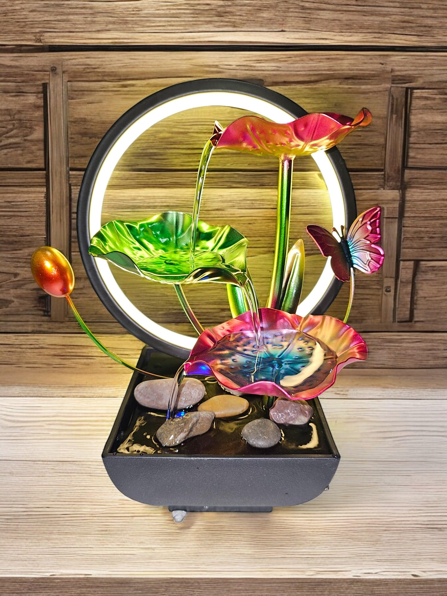 HOME CUBE Water Fountains with Ring Light for Home Decor Tabletop Indoor Desktop Showpiece Fountain for Living Room Bedroom O