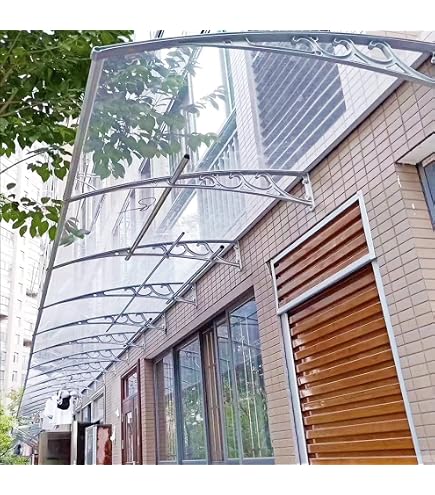 Auvent De Porte Invisible Incurvé Zlovne - Feuille Polycarbonate 3mm, 40x120cm - Protection Pluie/UV, Charge 200kg - 2