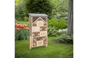 Navaris Hôtel à Insecte Bois - Cabane Abri XL 38 x 12 x 57 cm avec 2 Piquets - Nid Nichoir pour Abeilles Papillons et Autres Insectes Volants