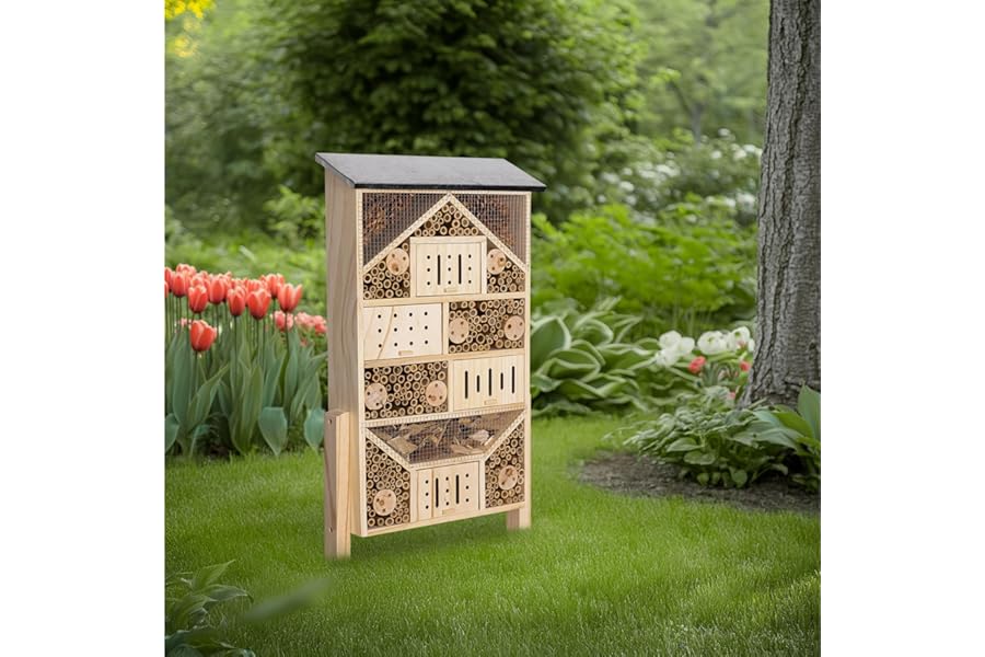 Navaris Bug Hotel and Bee House Kit - Efficient Ecosystem Ideal For UK Gardens - Versatile Butterfly Houses for Garden Biodiversity and Insect Control