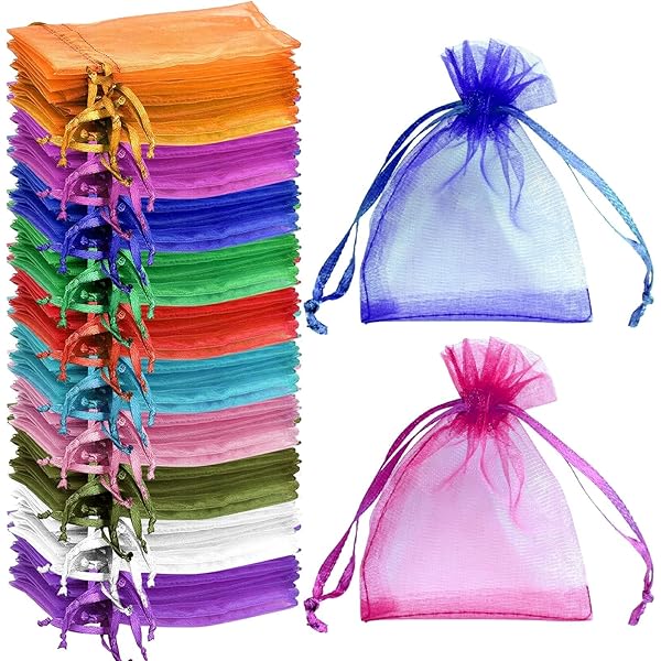 Sansam – Lot De 50 Grands Sacs Cadeaux En Organza Avec Cordon De Serrage Pour La Protection Des Fruits, Le Rangement De Cadeaux, Cadeaux De Fête, Sachets De 25,4 X 35,6 Cm