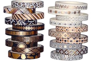 LGEGE Lot de 20 rouleaux de ruban adhésif Washi Tape Set fin, 7 mm de large, motif décoratif noir et doré, pour scrapbooking, bullet journal, emballage cadeau (5 m)