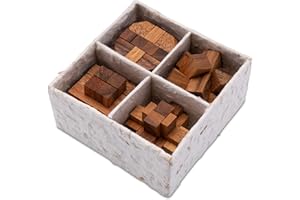 LOGOPLAY Set di 4 giochi di aglio – Collezione di giochi 3D – Giochi di pensiero – Giochi di battaglia – Giochi di pazienza – Giochi di logica in una confezione regalo decorativa