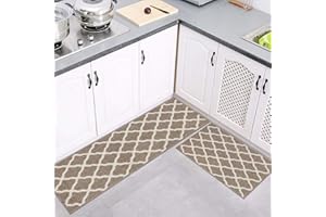 Cekene Kitchen Rugs and Mats Set Rubber Backing Kitchen Floor Mat Machine Washable Kitchen Runner Rug for Laundry Room Kitchen Entryway(50x80cm+50x120cm,Brown)