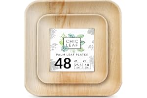 Chic Leaf Palmblatt Teller - 48 Stück Partyteller Set, Umweltfreundlich, Kompostierbar, Nachhaltig Einweggeschirr besser als Pappteller & Plastikteller, Eckig (25.5 & 18 cm)