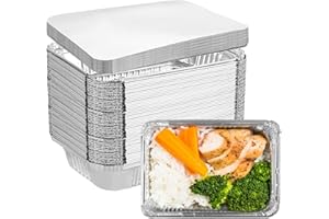 GBACHOOSE Lot de 50 Barquettes Aluminium 1000ml Avec Couvercle - Plat Jetable pour Grillades, Cuisiner, Cuire, Plats à Emporter