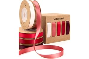 Vitalizart Nastro di Raso Serie Rossa per l'Artigianato 0,95 cm x 45,7 m (5 Rotoli x 9,14 m), Nastro in Tessuto Bifacciale Rossa & Bianco per Confezioni Regalo, Bouquet da Sposa & Decorazioni