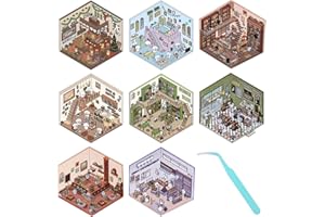 GOSKNOR 8 Zestawów Diy 3D House Stickers, Urocze Izometryczne Naklejki do Pokoju Zabawny Zestaw Naklejek z Miniaturowymi Scenami z Peseta Kreatywne Naklejki DIY na Relaks i Zabicie Czasu