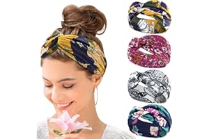 Kavya Bandeau Cheveux Femme, Headband Elastique Large Flower Headwear, Yoga Hair Bands, Accessoire Cheveux 4 Pièces
