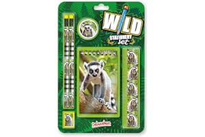 Wild Stationery Set - Lemur Katta od Deluxebase. Te zabawne szkolne zestawy stacjonarne dla dziewczynek i chłopców zawierają 2 ołówki, gumkę, temperówkę, linijkę i notatnik