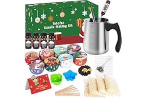 Totofac Kerzen Selber Machen Set, DIY Kerzenherstellung Kit, Duftkerze Geschenke Set mit 600ml Schmelztopf, 480g Sojawachs, 6 Kerzendosen, 4 Duftöle usw super für Weihnachten (A)