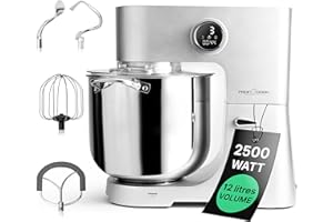 Profi Cook Robot de cuisine avec bol XXL de 12 L | Pétrin avec moteur Longlife Pro de 2500W | Boîte de vitesses en métal et écran LED | Robot culinaire pour jusqu'à 8,5 kg de pâte | PC KM 1254