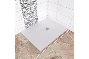 AICA SANITAIRE Receveur de douche blanc 100x80x3cm - Extra plat - En résine - Avec bonde d'évacuation - Grille en ABS - Bac à douche rectangulaire