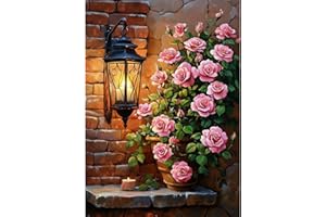 QENSPE Diamond Painting Roses, 5D Peinture Diamant Adulte Rose Broderie de Diamant Complet Bricolage Diamonds Art Full Drill Décoration Murale Maison - 30x40cm