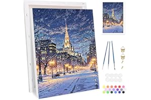 Bowetile Campanas de Navidad Marco Pintar por Números para Adultos, Kit de Invierno Paisaje Pintura por Números para Principiante, Kit Dibujo con Pigmentos Acrílicos para Decoración del Hogar 20x30cm