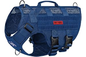OneTigris pettorina per cani di taglia grande AIRE MESH, tattica anti-tiro, con 2 manici, pettorina regolabile anti-tiro, traspirante, blu, L