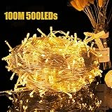Avoalre Luci Natale 500LED 100M, Catena Luminosa 8 Modalità Impermeabile IP44 LED Luci LED Decorative per Interno/Esterno Alb