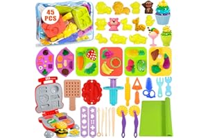 VIPNAJI 45 pièces Pâte À Modeler pour Enfants, Accessoires pour Créer des Hamburgers et des Pizza, Pâtes, Outils de Pâte À Modeler, avec Sac de Rangement