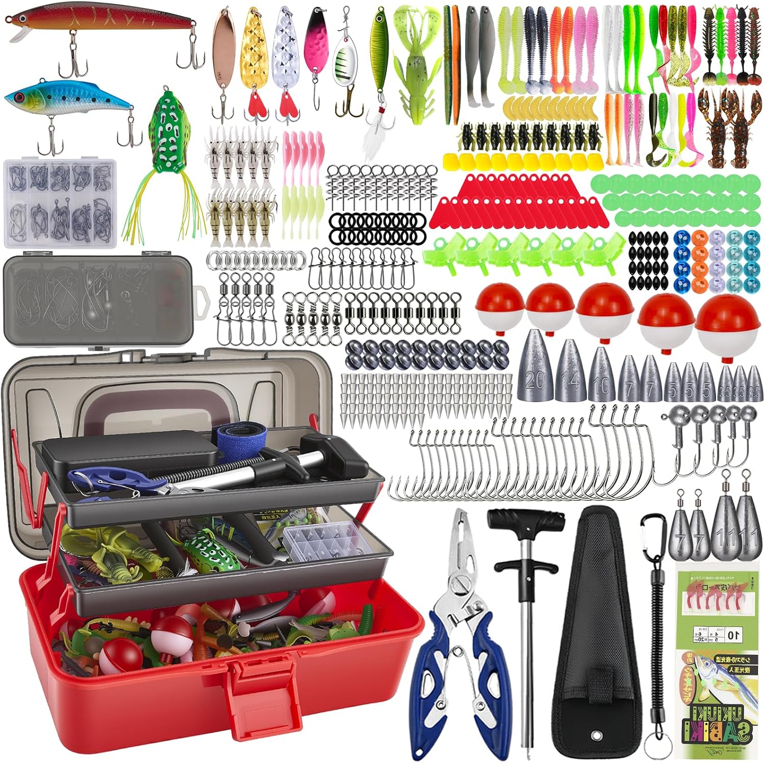 Juego de accesorios de pesca de 460 piezas con caja de cebo, juego de señuelos de pesca y juego de herramientas con clips de labios, removedor de ganchos, intermitentes de cuchara, spinner, jigs