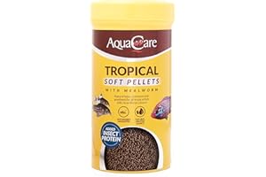 AquaCare Tropical Fish Food Pellets Complete and Varied Food for All Tropical Fish with Mealworm (125g)