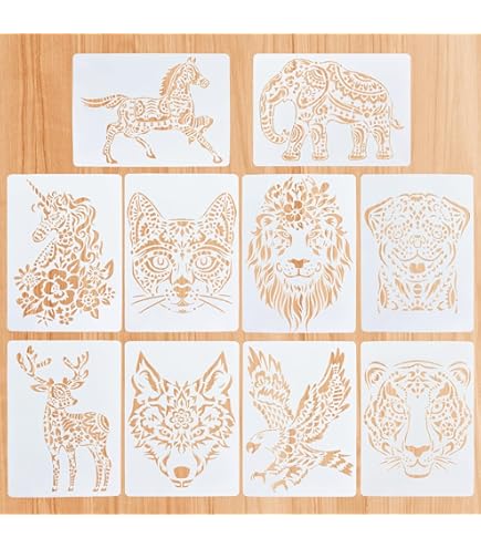 12 Pièces Modèles De Pochoir Animal, Pochoir De Peinture Lavable