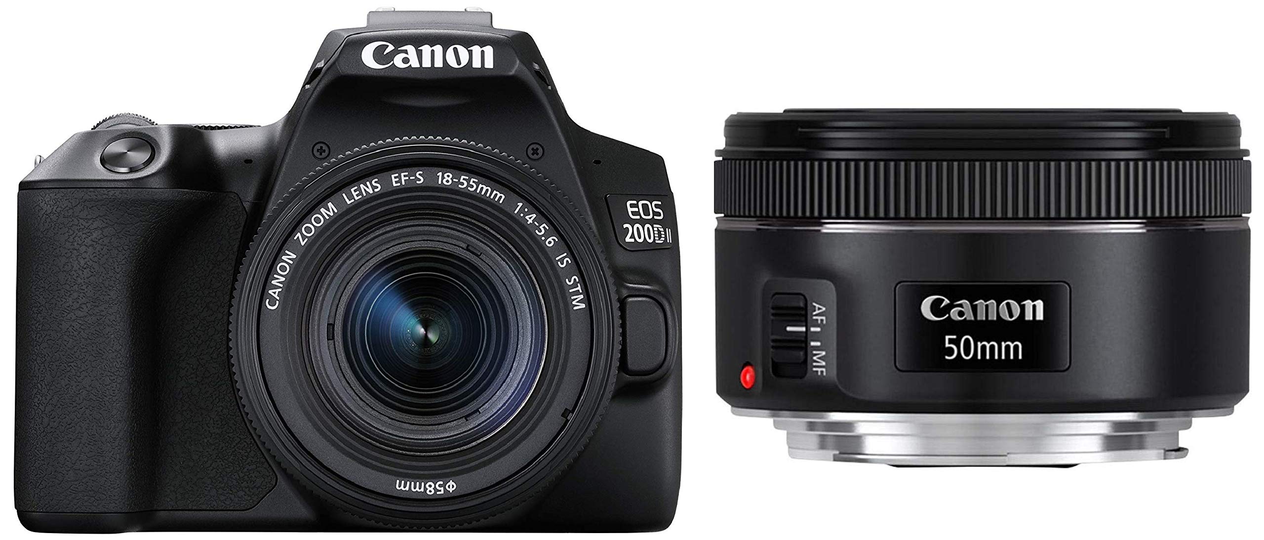 Canon EOS 200D II 24.1MP Digital SLR Camera + EF-S 18-55mm f4 is STM Lens (Black) with Canon EF50MM F/1.8 STM Lens
