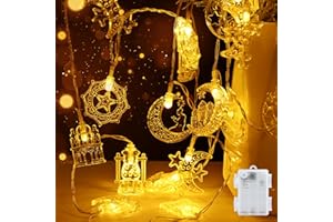 Gcstnn Guirlande Lumineuse Décoration Ramadan, 3M 20LED Lumières a Pile Mubarak Ramadan Étoile Lune Lumineuse avec Minuterie Étanches IP65, pour Ramadan Aïd Maison Jardin In/Extérieur, Blanc Chaud