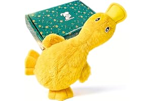 PEPPYPAWZ Minimal Stuffing Squeaky Crinkle Soft Plush Yellow Cute Duck Dog Toy in Gift Box for Christmas & Birthday Present, Interactive Calming Snuggle Cuddle for Puppies, Small & Large Pet, Boredom Relief