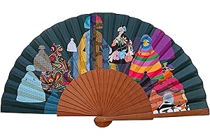 Ventaglio spagnolo Meninas - Legno e cotone - 23 cm - Custodia in yute natural - Accessorio moda - Fatto a mano in Spagna - Eventi e regali - Collezione Fansofart - Tusitala Barcelona