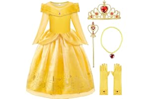 ReliBeauty Vestito Costume Principessa Carnevale Bambina Halloween Giallo con Accessori
